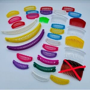 Vintage Banana Clips and Hair Pieces - Lot of 32